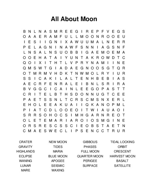 All About Moon Word Search