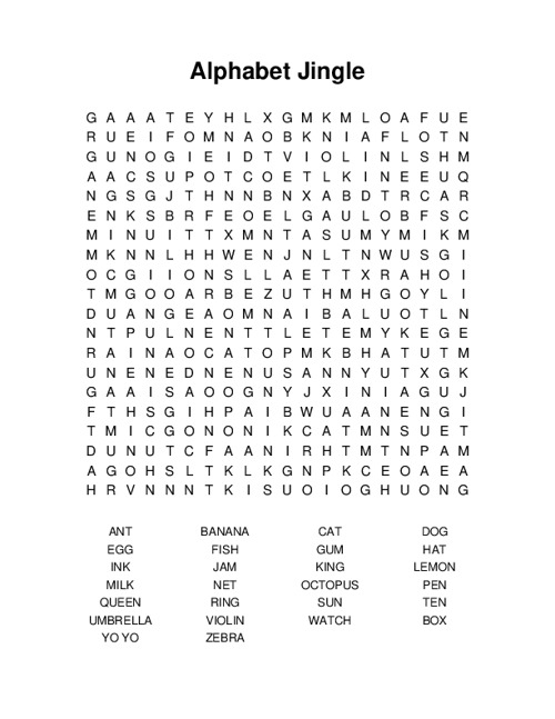 Alphabet Jingle Word Search Puzzle