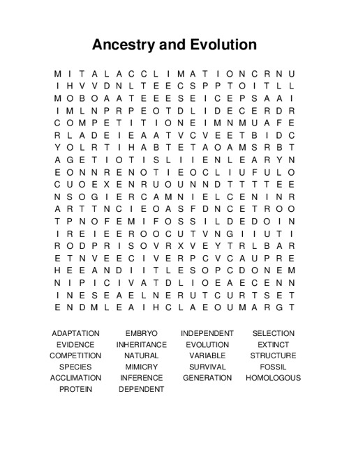 Ancestry and Evolution Word Search Puzzle
