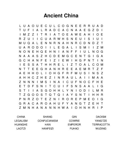 Ancient China Word Search Puzzle