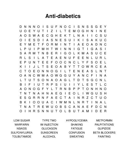 Anti-diabetics Word Search Puzzle