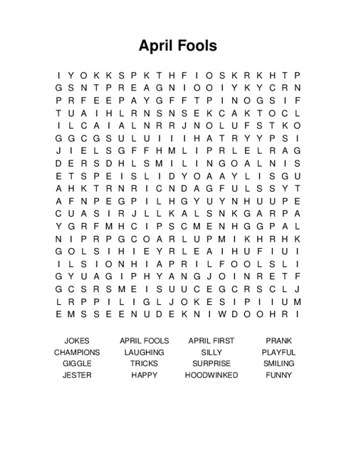 April Fools Word Search Puzzle