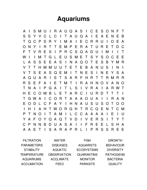 Aquariums Word Search Puzzle