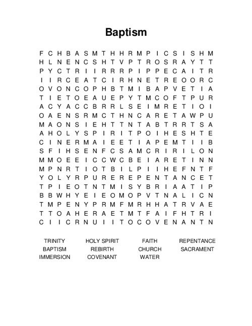 Baptism Word Search Puzzle