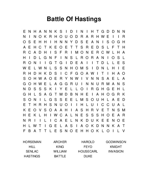 Battle Of Hastings Word Search Puzzle