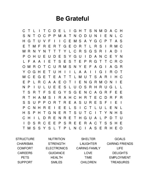 Be Grateful Word Search Puzzle