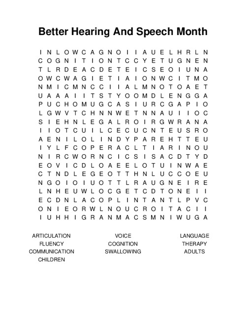 Better Hearing And Speech Month Word Search Puzzle