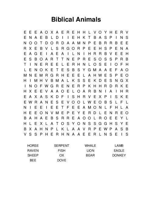 Biblical Animals Word Search Puzzle