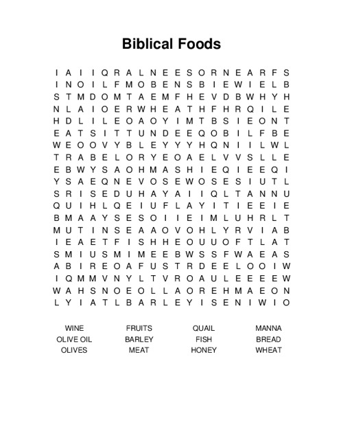 Biblical Foods Word Search Puzzle