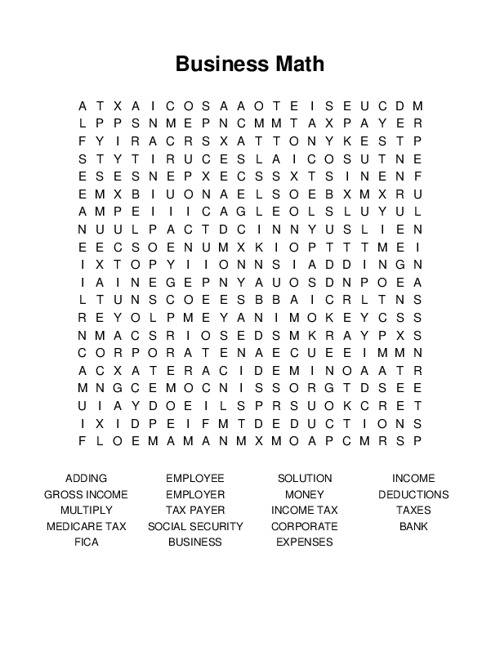 Business Math Word Search Puzzle