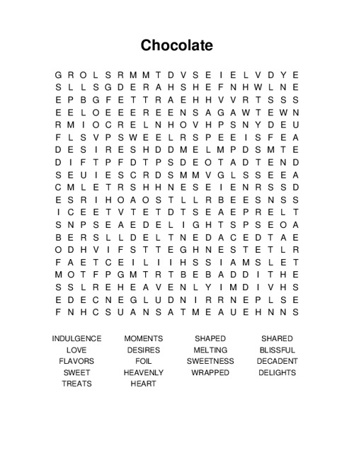 Chocolate Word Search Puzzle
