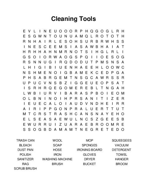 Cleaning Tools Word Search Puzzle