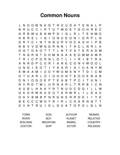 Common Nouns Word Search Puzzle