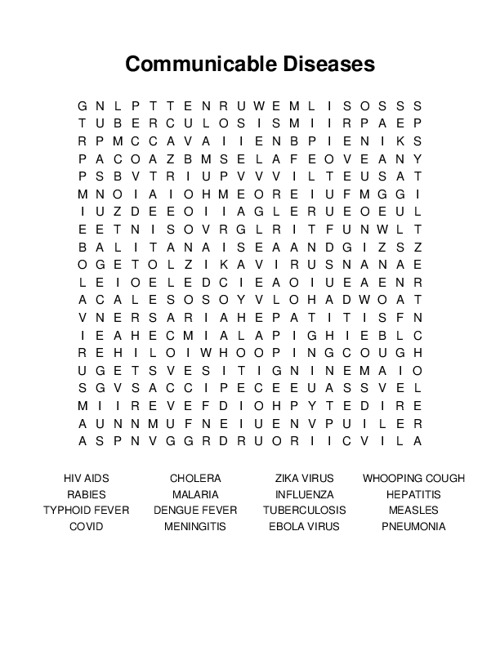 Communicable Diseases Word Search Puzzle