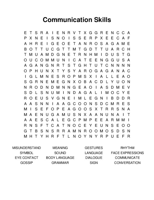 Communication Skills Word Search Puzzle