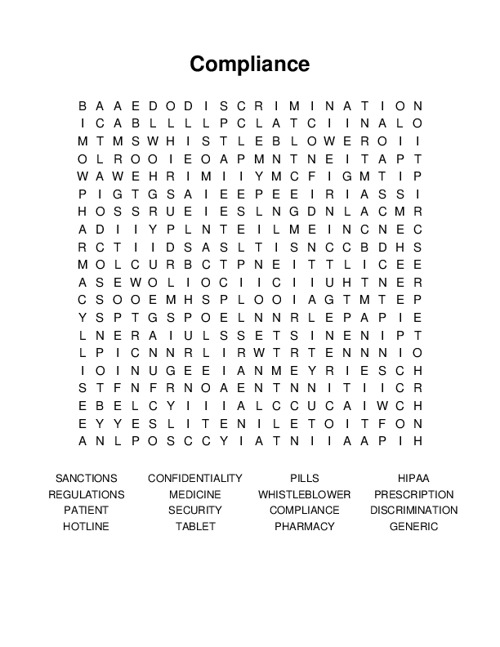 Compliance Word Search Puzzle
