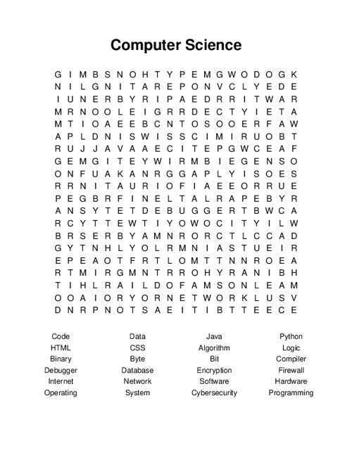 Computer Science Word Search Puzzle