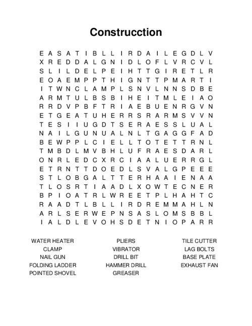 Construcction Word Search Puzzle