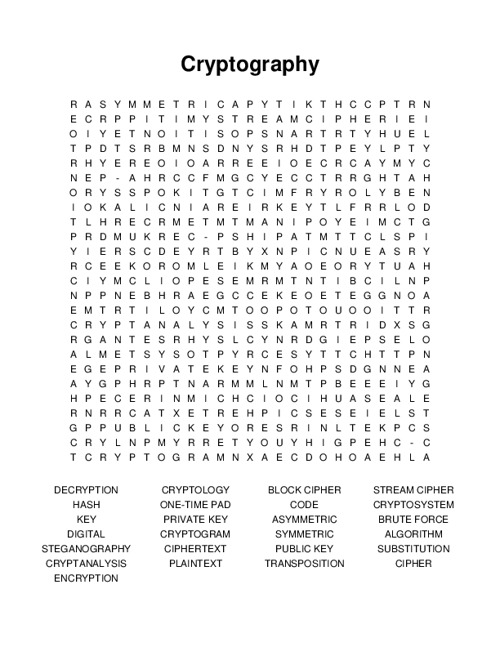 Cryptography Word Search Puzzle