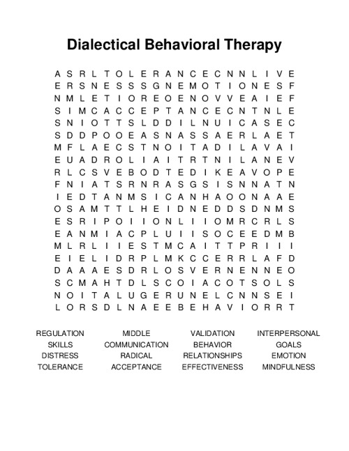 Dialectical Behavioral Therapy Word Search Puzzle