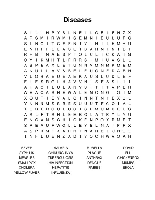 Diseases Word Search Puzzle