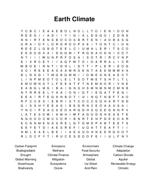 Earth Climate Word Search