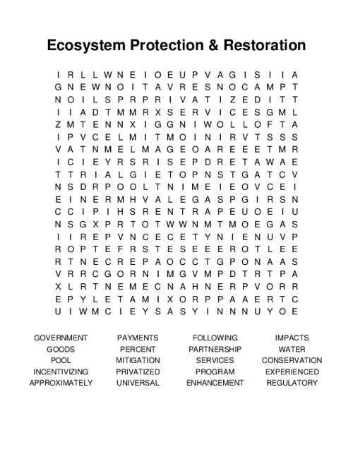 Ecosystem Protection & Restoration Word Search Puzzle