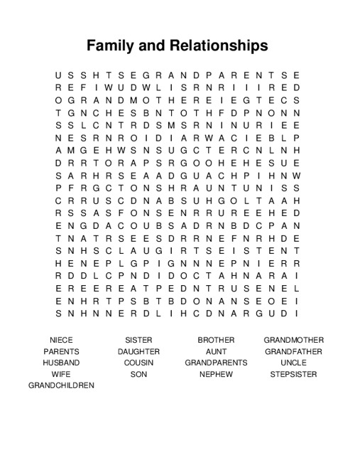 Family and Relationships Word Search Puzzle