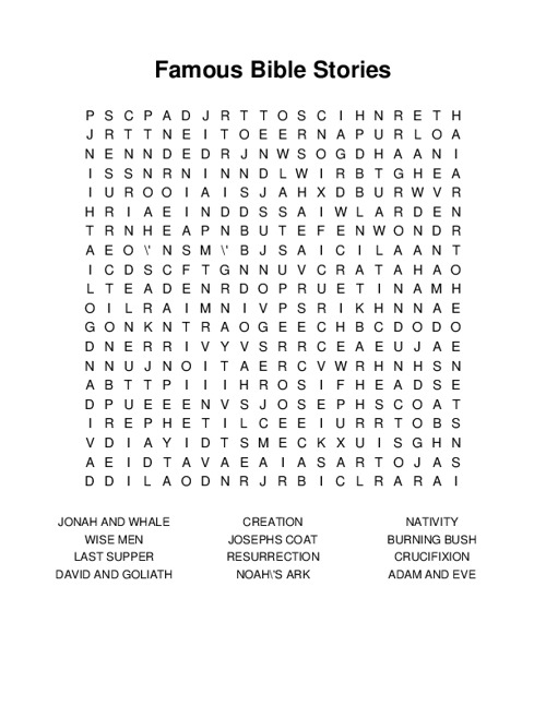 Famous Bible Stories Word Search Puzzle
