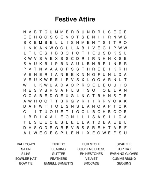 Festive Attire Word Search Puzzle