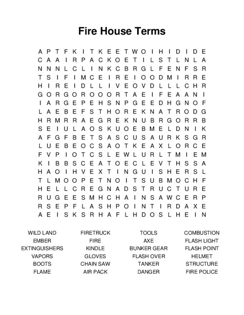 Fire House Terms Word Search Puzzle