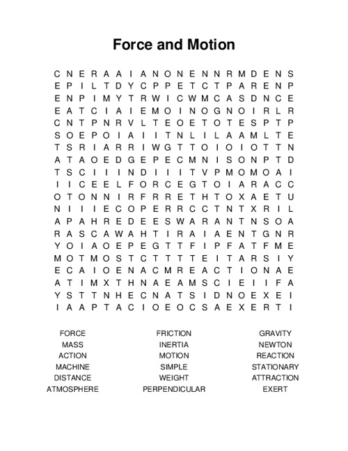 Force and Motion Word Search Puzzle