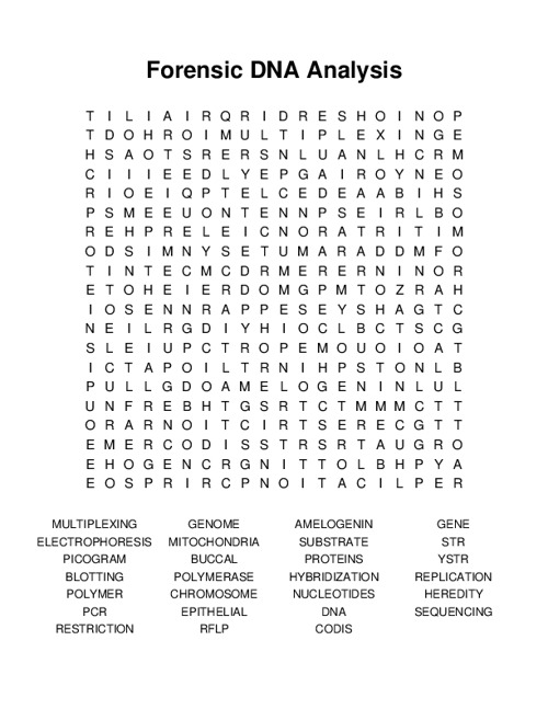 Forensic DNA Analysis Word Search