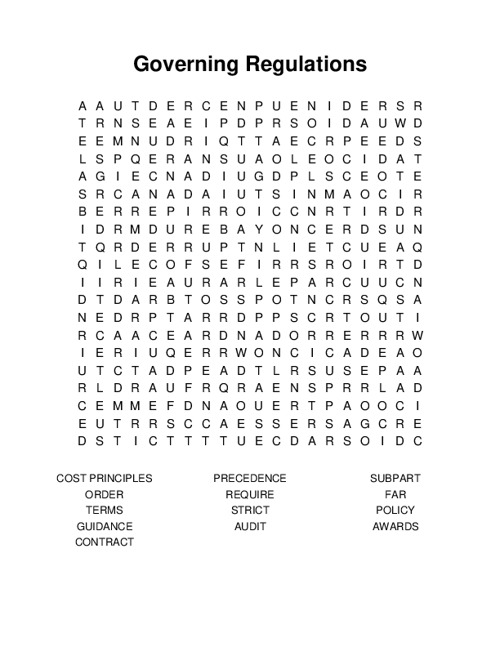 Governing Regulations Word Search Puzzle