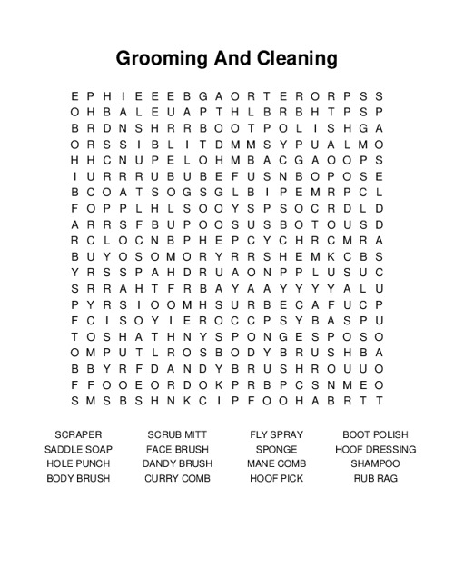Grooming And Cleaning Word Search Puzzle