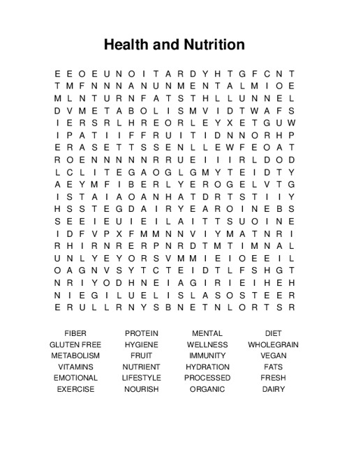 Health and Nutrition Word Search Puzzle