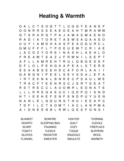 Heating & Warmth Word Search Puzzle