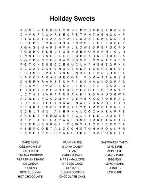 Holiday Sweets Word Search Puzzle