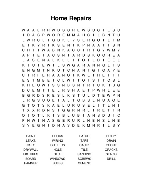 Home Repairs Word Search Puzzle