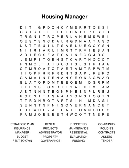 Housing Manager Word Search Puzzle