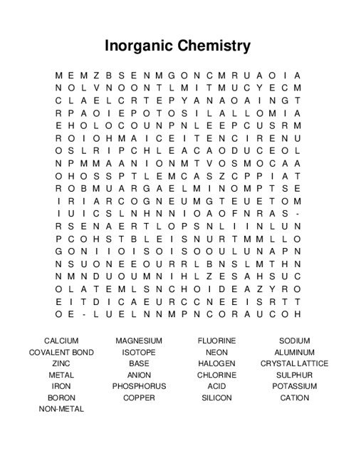 Inorganic Chemistry Word Search Puzzle