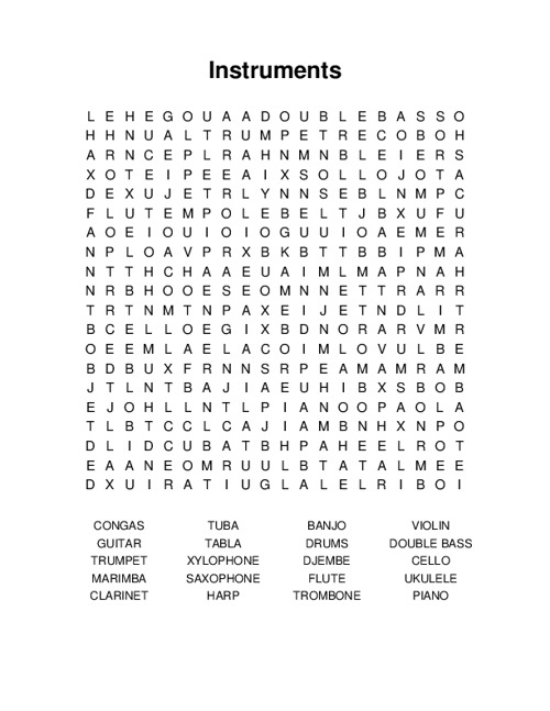 Instruments Word Search Puzzle