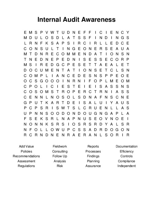 Internal Audit Awareness Word Search Puzzle