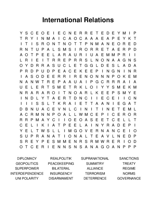 International Relations Word Search Puzzle