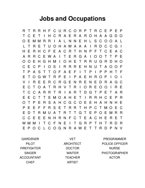 Jobs and Occupations Word Search Puzzle