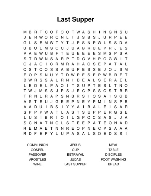 Last Supper Word Search Puzzle