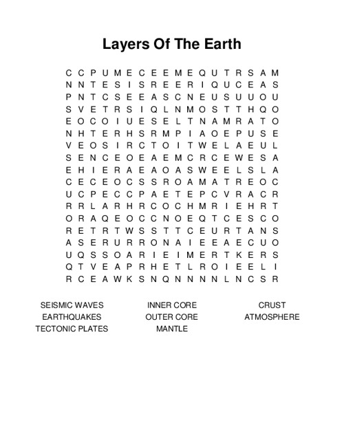 Layers Of The Earth Word Search Puzzle