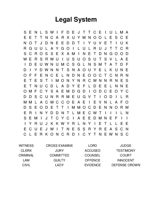 Legal System Word Search Puzzle