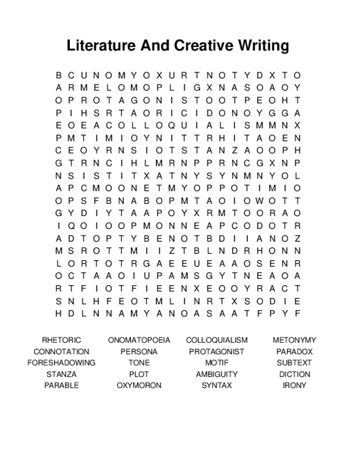 Literature And Creative Writing Word Search Puzzle