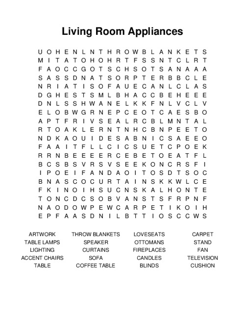 Living Room Appliances Word Search Puzzle